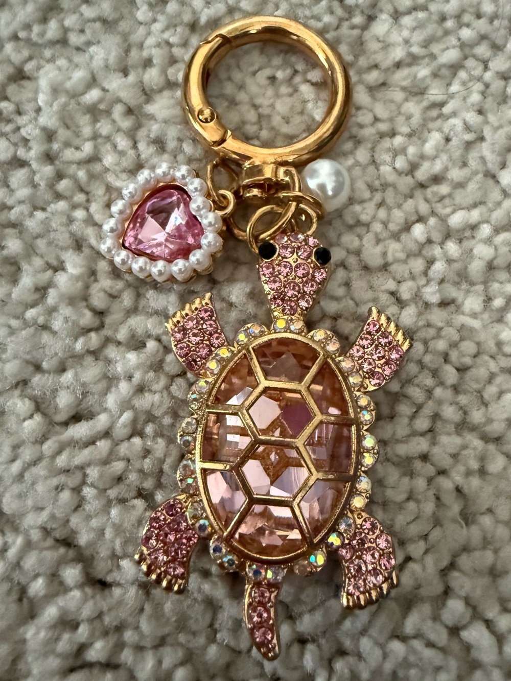 Pink Crystal Turtle Keychain Charm